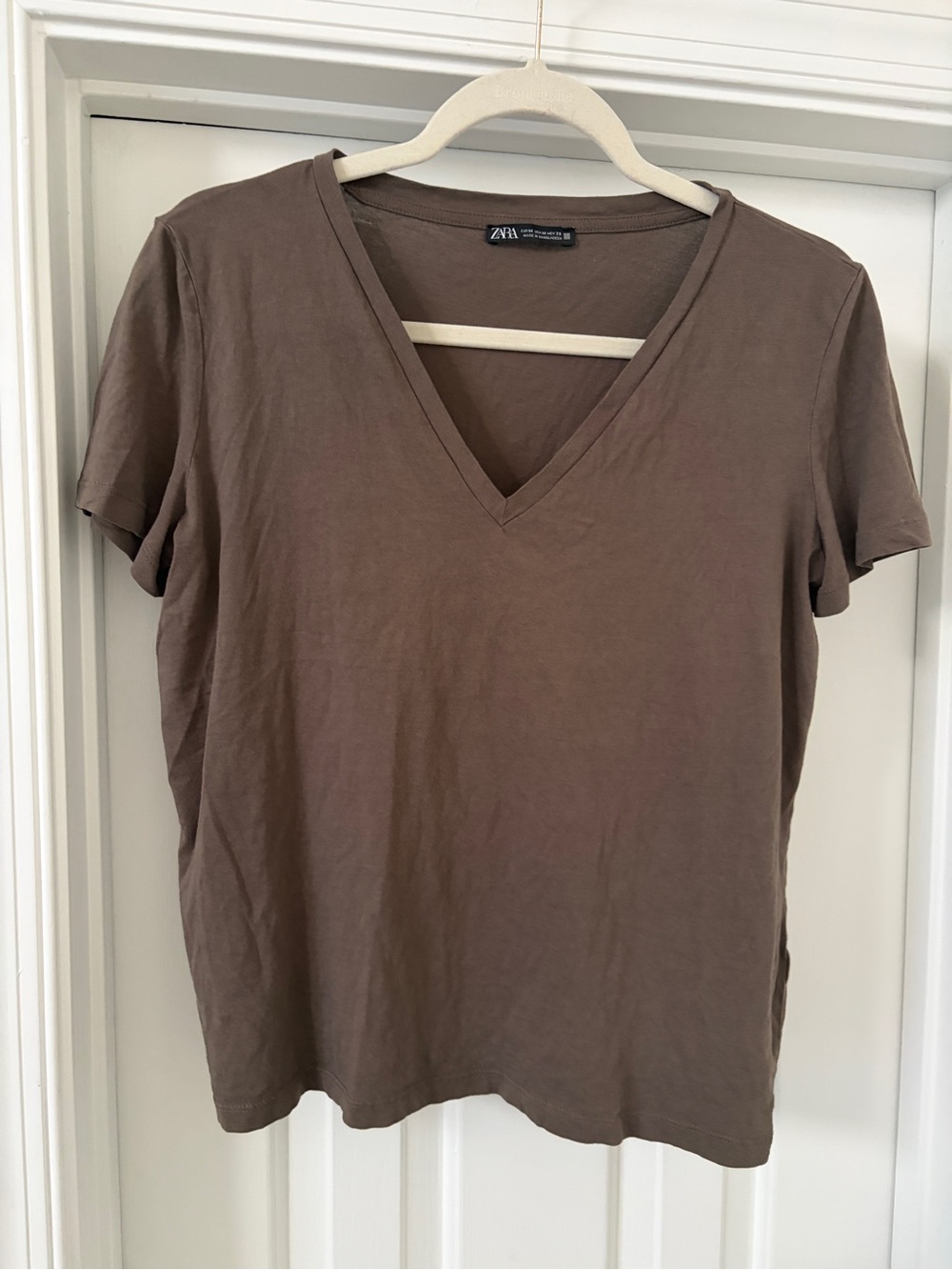 Zara Green-Brown V-Neck Short Sleeve Tee